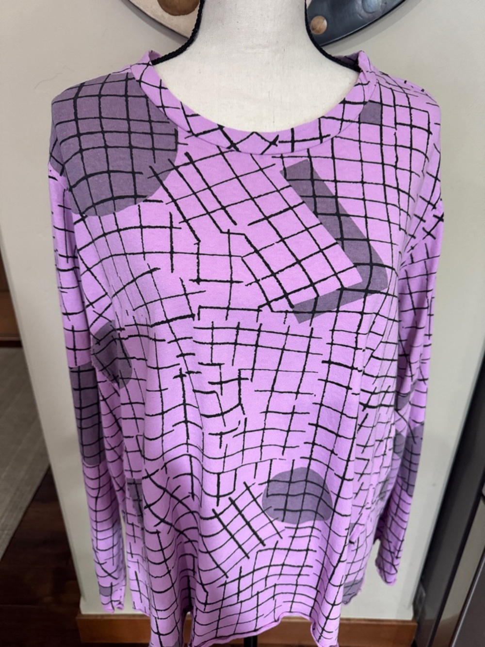 Lavender Grid-Print Long Sleeve Tee